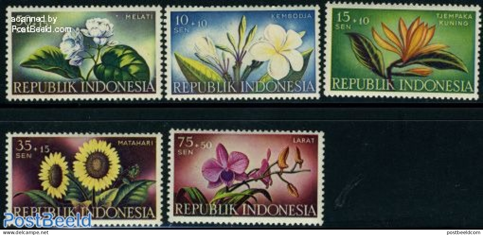Indonesia 1957 Flowers 5v, Mint NH, Nature - Flowers & Plants - Indonesië