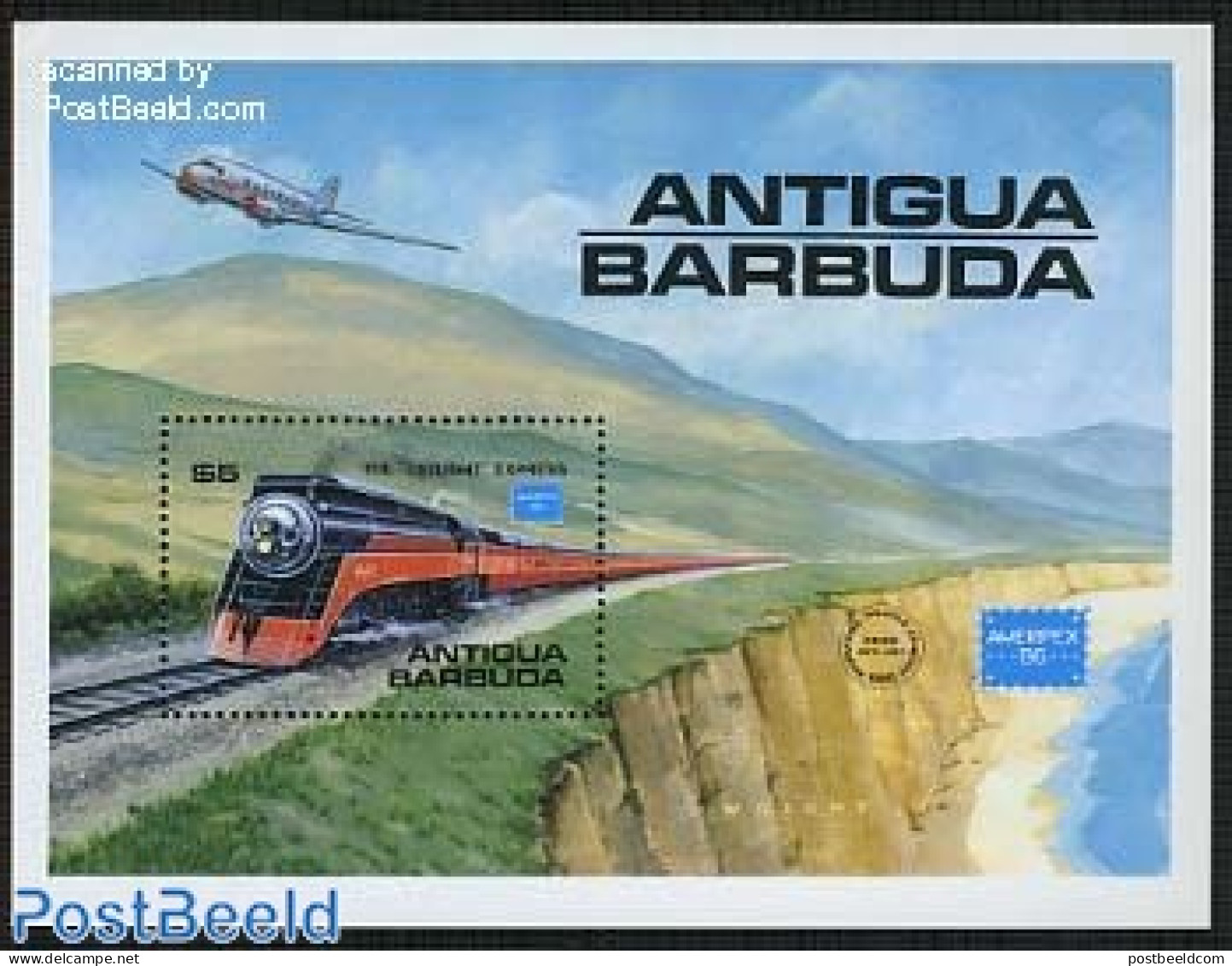 Antigua & Barbuda 1986 Ameripex S/s, Mint NH, Transport - Aircraft & Aviation - Railways - Flugzeuge