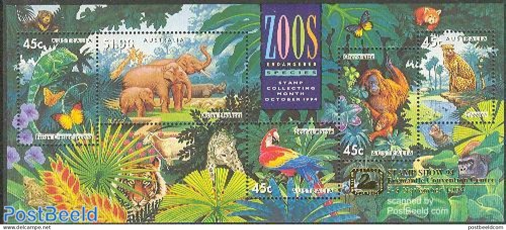 Australia 1994 Swanpex S/s, Mint NH, Nature - Animals (others & Mixed) - Elephants - Monkeys - Parrots - Philately - Nuovi