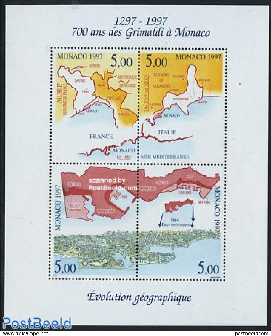Monaco 1997 Territorial Development S/s, Mint NH, Various - Maps - Unused Stamps