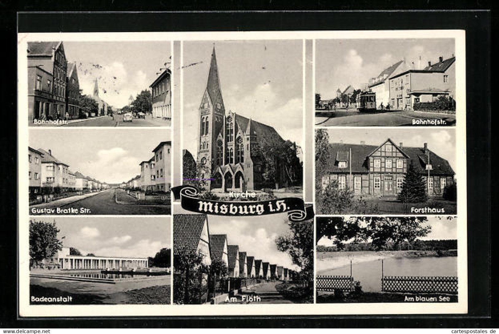 AK Misburg I. H., Kirche, Badeanstalt, Forsthaus  - Hunting