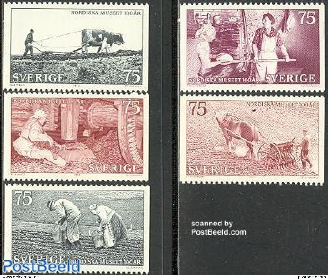 Sweden 1973 Nordic Museum 5v, Mint NH, Health - Nature - Various - Bread & Baking - Cattle - Agriculture - Art - Museums - Nuevos