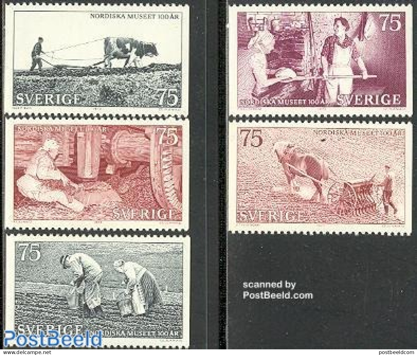 Sweden 1973 Nordic Museum 5v, Mint NH, Health - Nature - Various - Bread & Baking - Cattle - Agriculture - Art - Museums - Ongebruikt