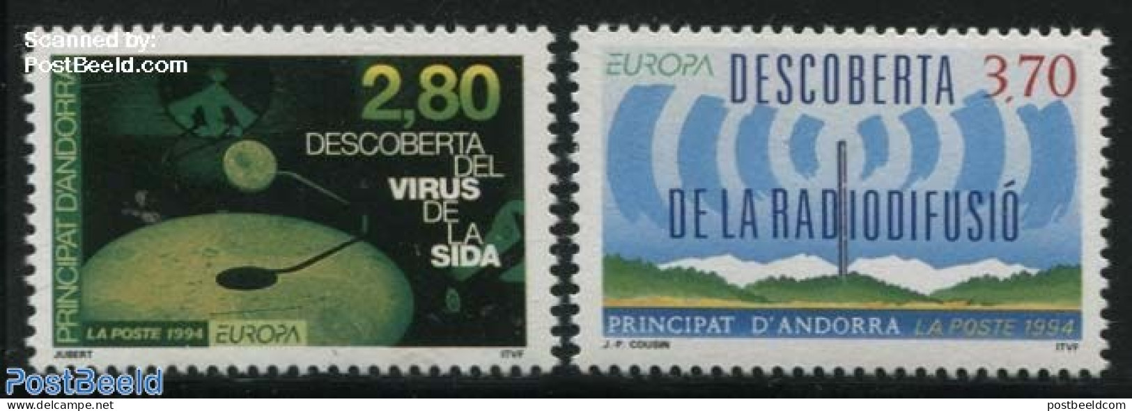Andorra, French Post 1994 Europa, Discoveries 2v, Mint NH, Health - History - Science - AIDS - Health - Europa (cept) .. - Nuovi