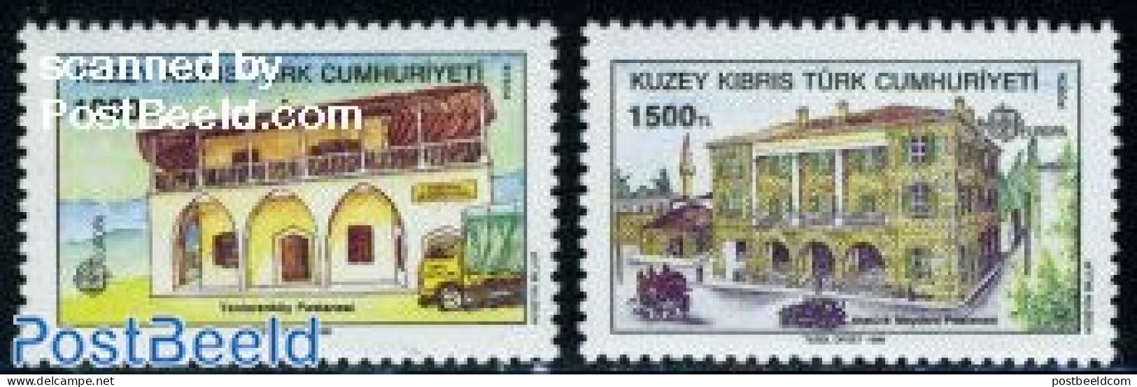 Turkish Cyprus 1990 Europa, Post Offices 2v, Mint NH, History - Transport - Europa (cept) - Post - Automobiles - Correo Postal