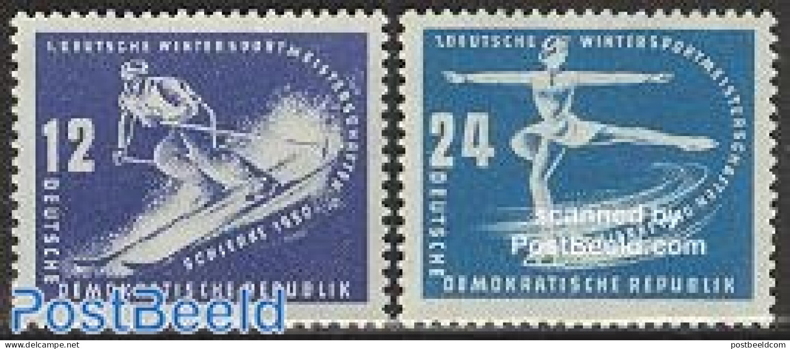 Germany, DDR 1950 Wintersport Games 2v, Mint NH, Sport - Skating - Skiing - Sport (other And Mixed) - Ungebraucht
