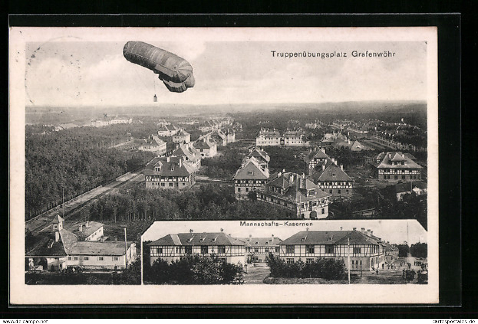 AK Grafenwöhr, Ballon über Dem Truppenübungsplatz, Mannschafts-Kasernen  - Luchtballon