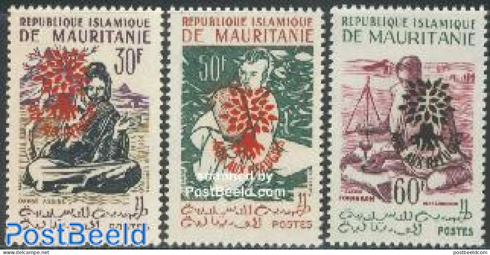 Mauritania 1962 Refugees 3v Overprints (26 Leaves) 3v, Mint NH, History - Transport - Refugees - Ships And Boats - Rifugiati