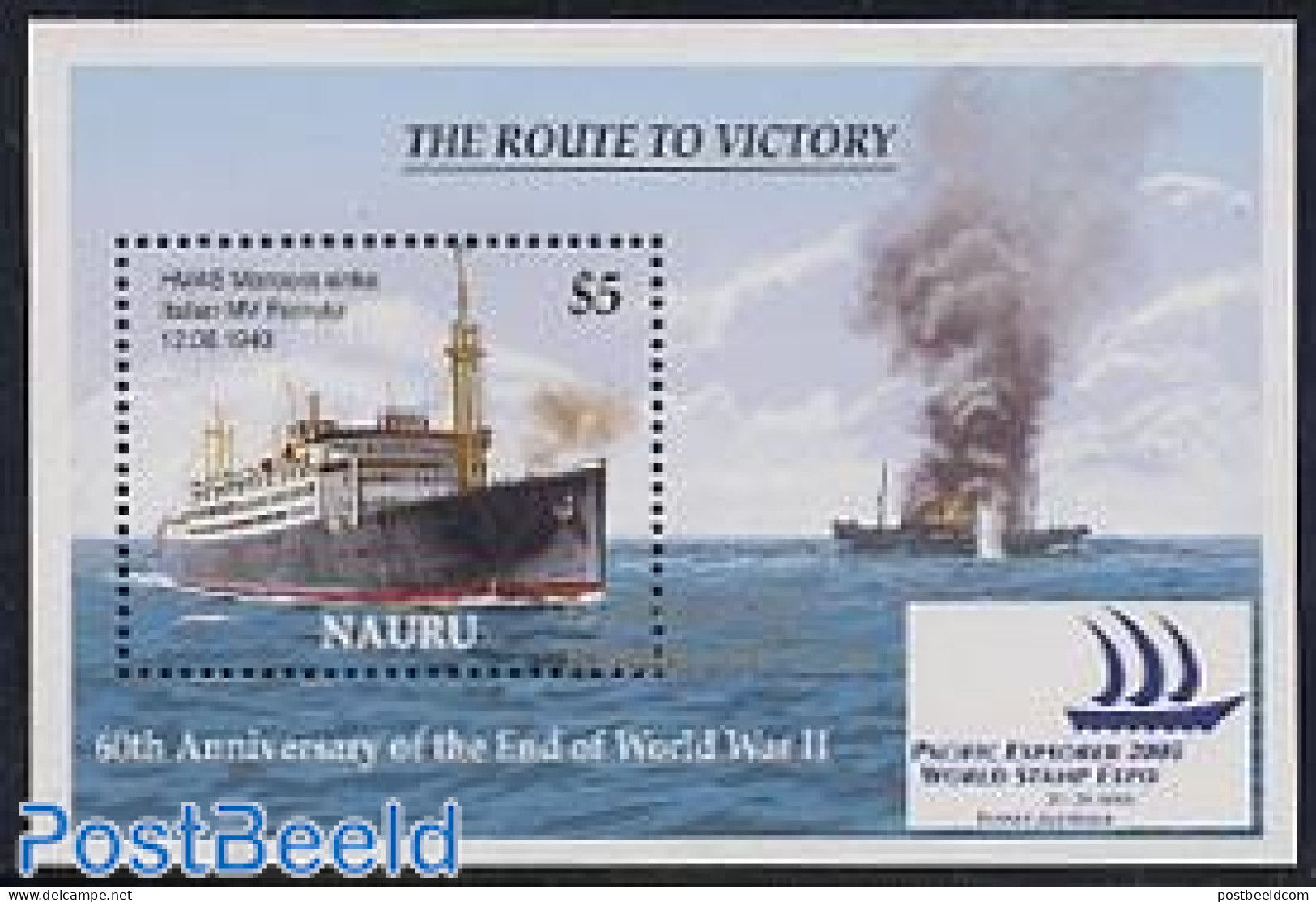 Nauru 2005 The Route To Victory S/s, Mint NH, History - Transport - World War II - Ships And Boats - Seconda Guerra Mondiale