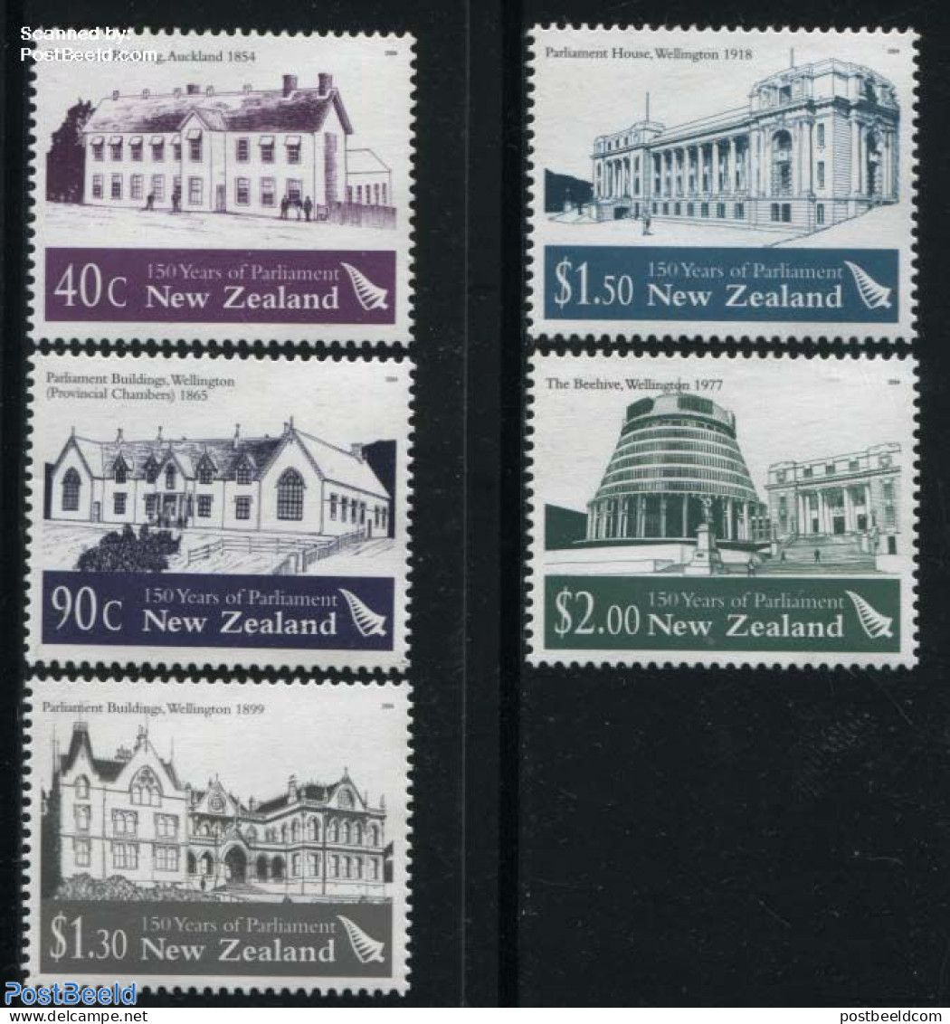 New Zealand 2004 150 Years Parliament 5v, Mint NH, Art - Architecture - Ungebraucht