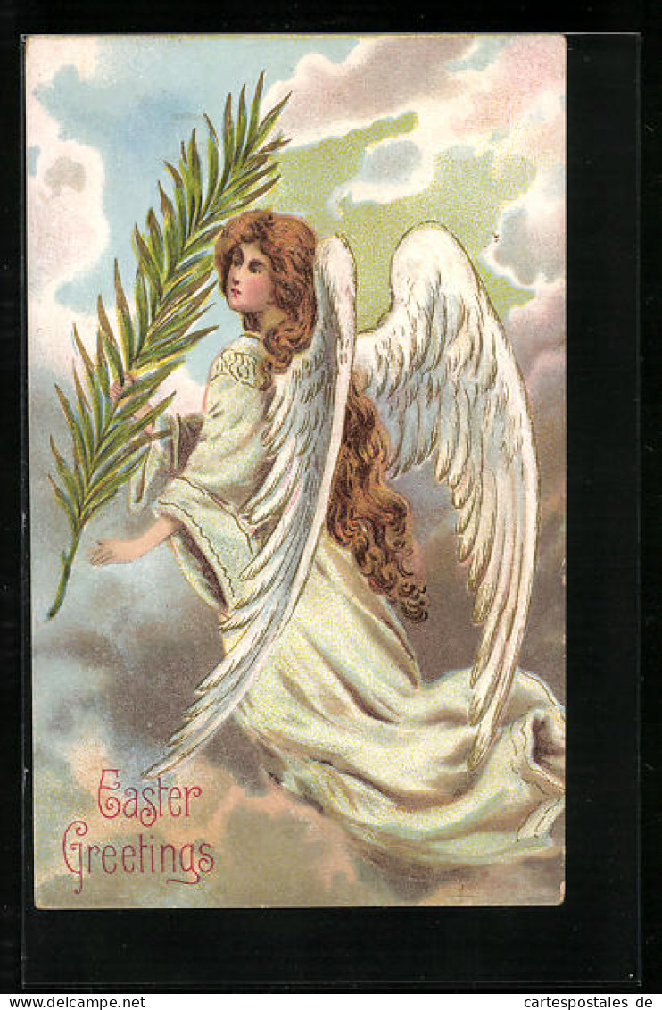 AK Osterengel Mit Palmzweig, Easter Greetings  - Angels