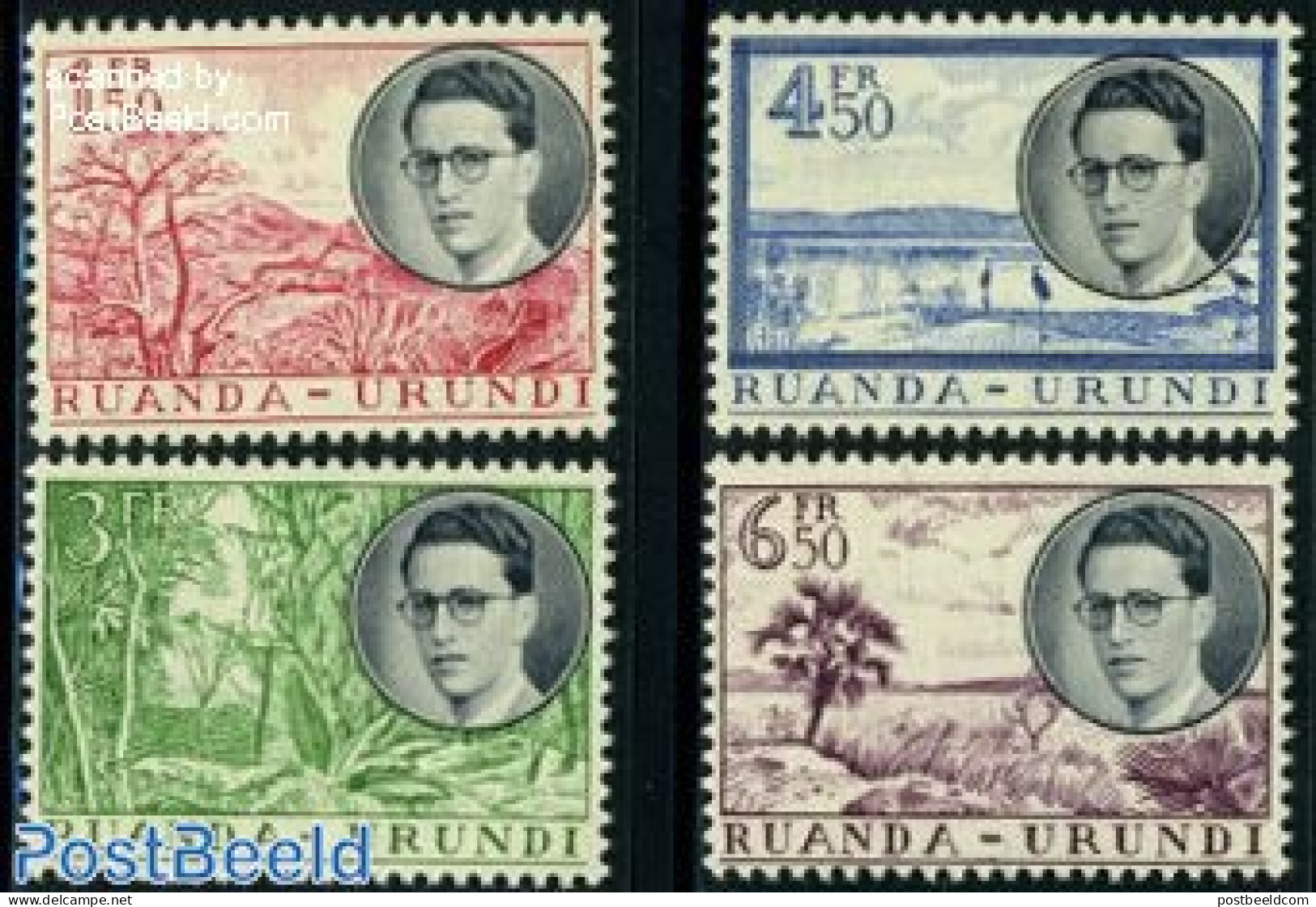 Ruanda-Urundi 1955 Definitives 4v, Mint NH, Nature - Birds - Trees & Forests - Rotary Club