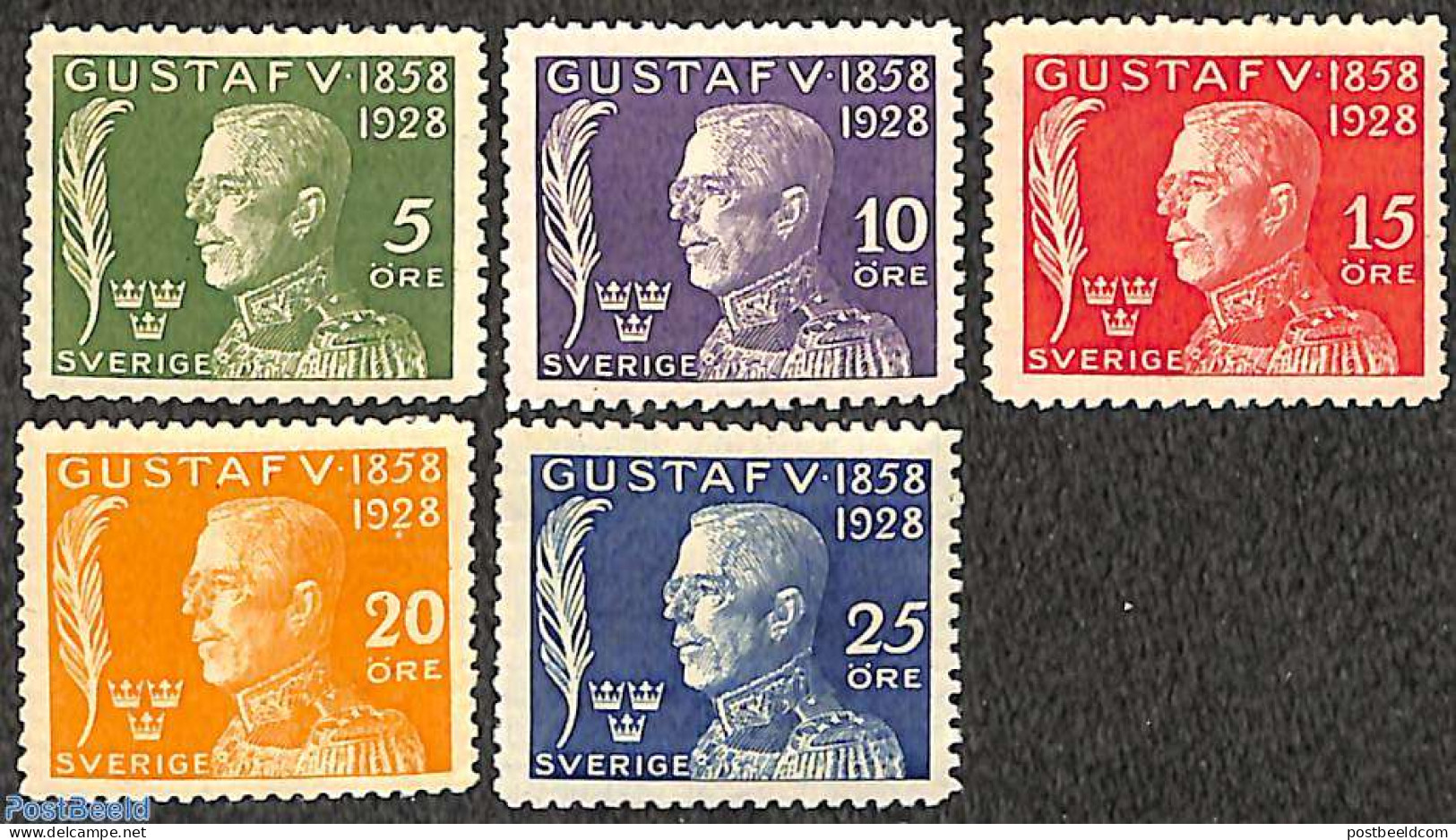 Sweden 1928 King Gustaf V 5v, Unused (hinged) - Nuevos