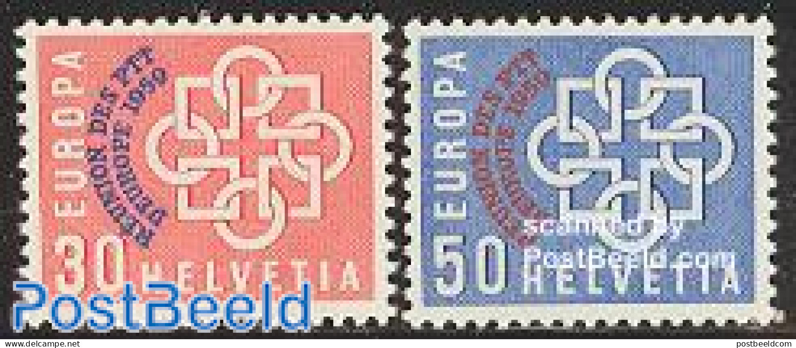 Switzerland 1959 European Post Conference 2v, Mint NH, History - Europa (cept) - Europa Hang-on Issues - Ongebruikt