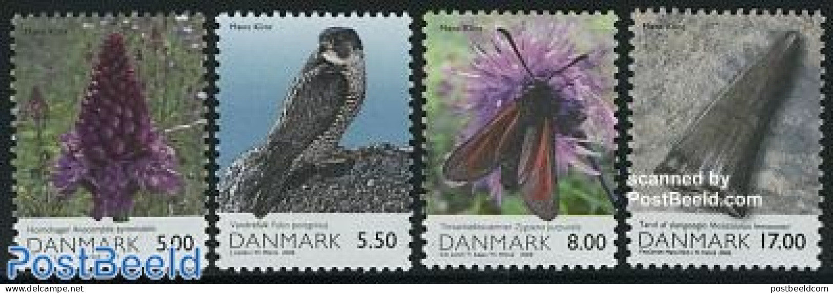 Denmark 2009 Nature 4v, Mint NH, Nature - Birds - Birds Of Prey - Flowers & Plants - Insects - Unused Stamps