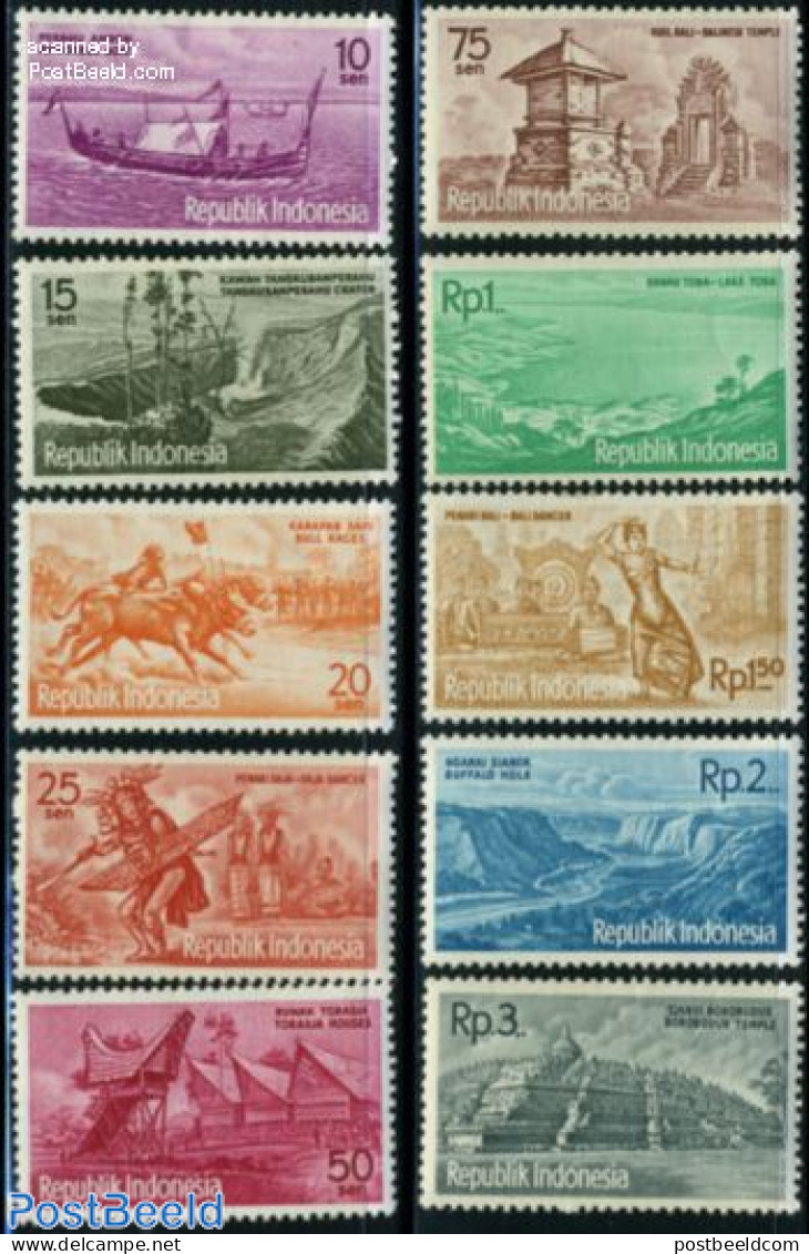 Indonesia 1961 Tourism 10v, Mint NH, Nature - Performance Art - Transport - Horses - Dance & Ballet - Ships And Boats - Baile