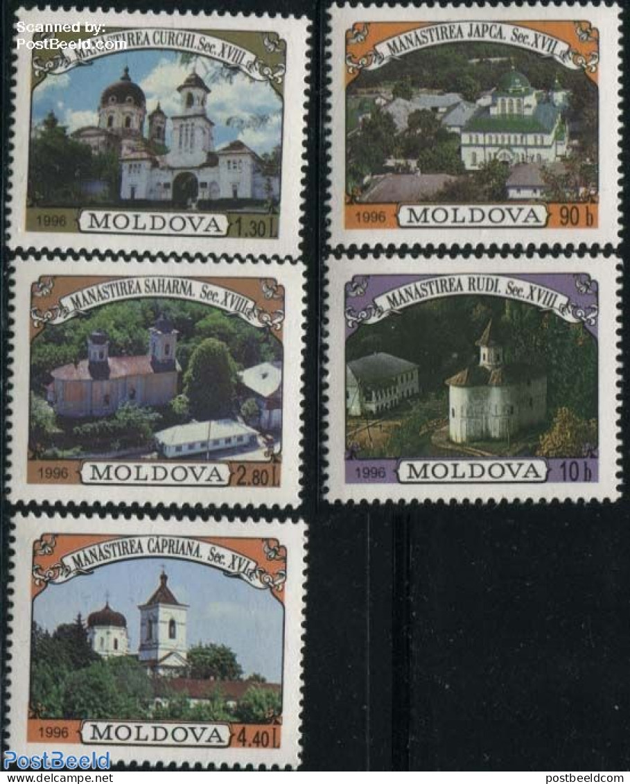 Moldova 1996 Cloister 5v, Mint NH, Religion - Churches, Temples, Mosques, Synagogues - Cloisters & Abbeys - Iglesias Y Catedrales