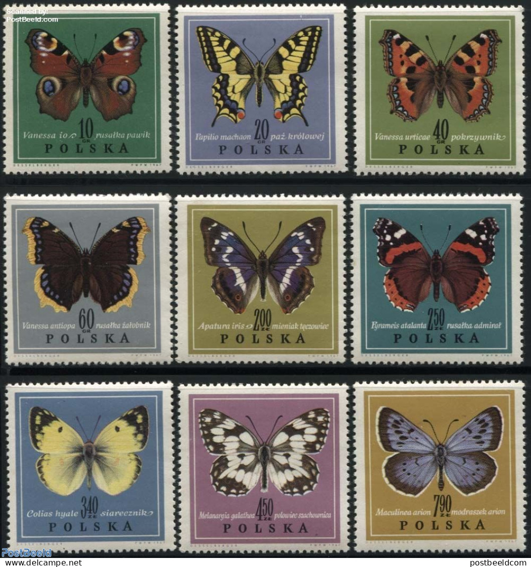 Poland 1967 Butterflies 9v, Mint NH, Nature - Butterflies - Unused Stamps