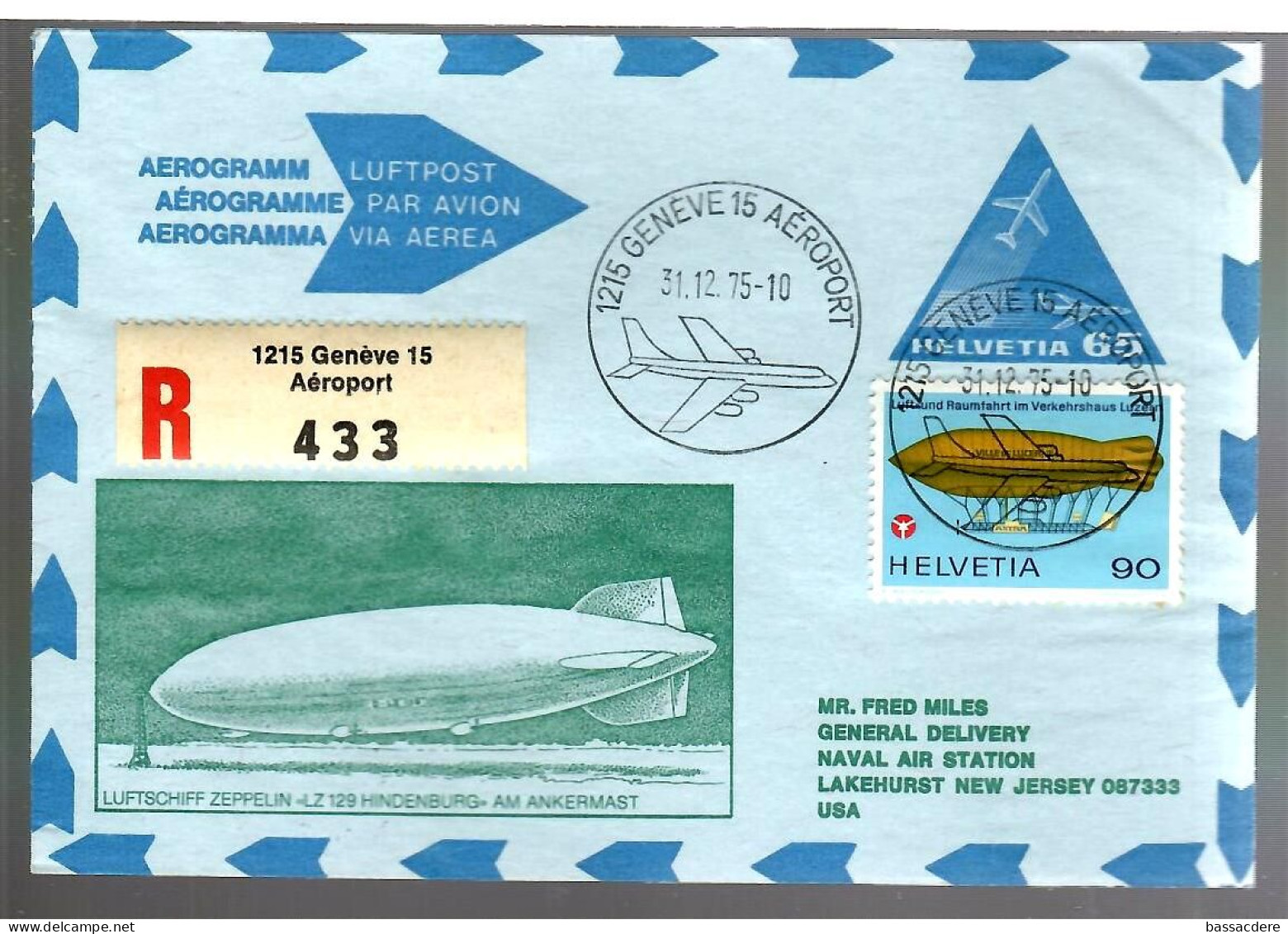 79658 -  Recommandé  Pour Les ETATS UNIS / Illustration ZEPPELIN - Storia Postale