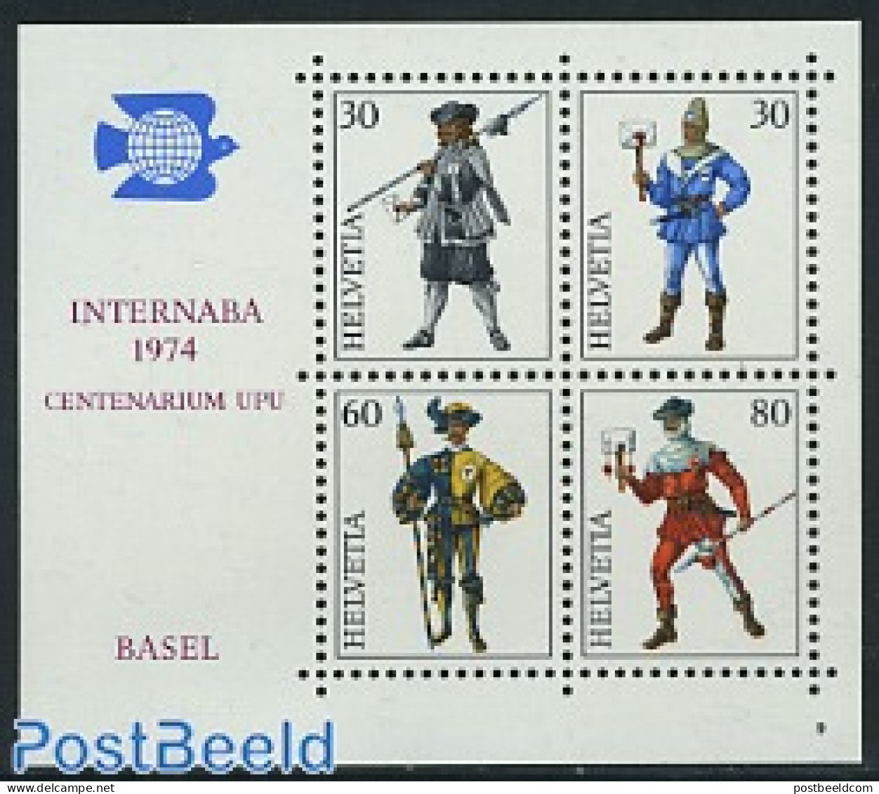 Switzerland 1974 INTERNABA 74 S/s, Mint NH, Various - Philately - Uniforms - Ongebruikt