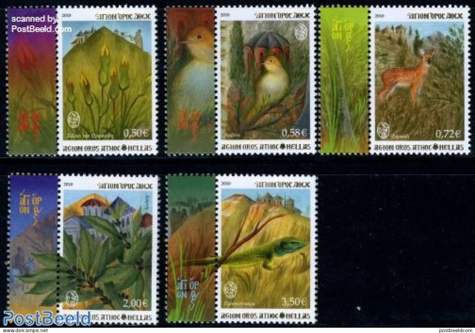 Greece 2010 Local Stamps Mount Athos 5v+tabs, Mint NH, Nature - Animals (others & Mixed) - Birds - Flowers & Plants - .. - Ungebraucht