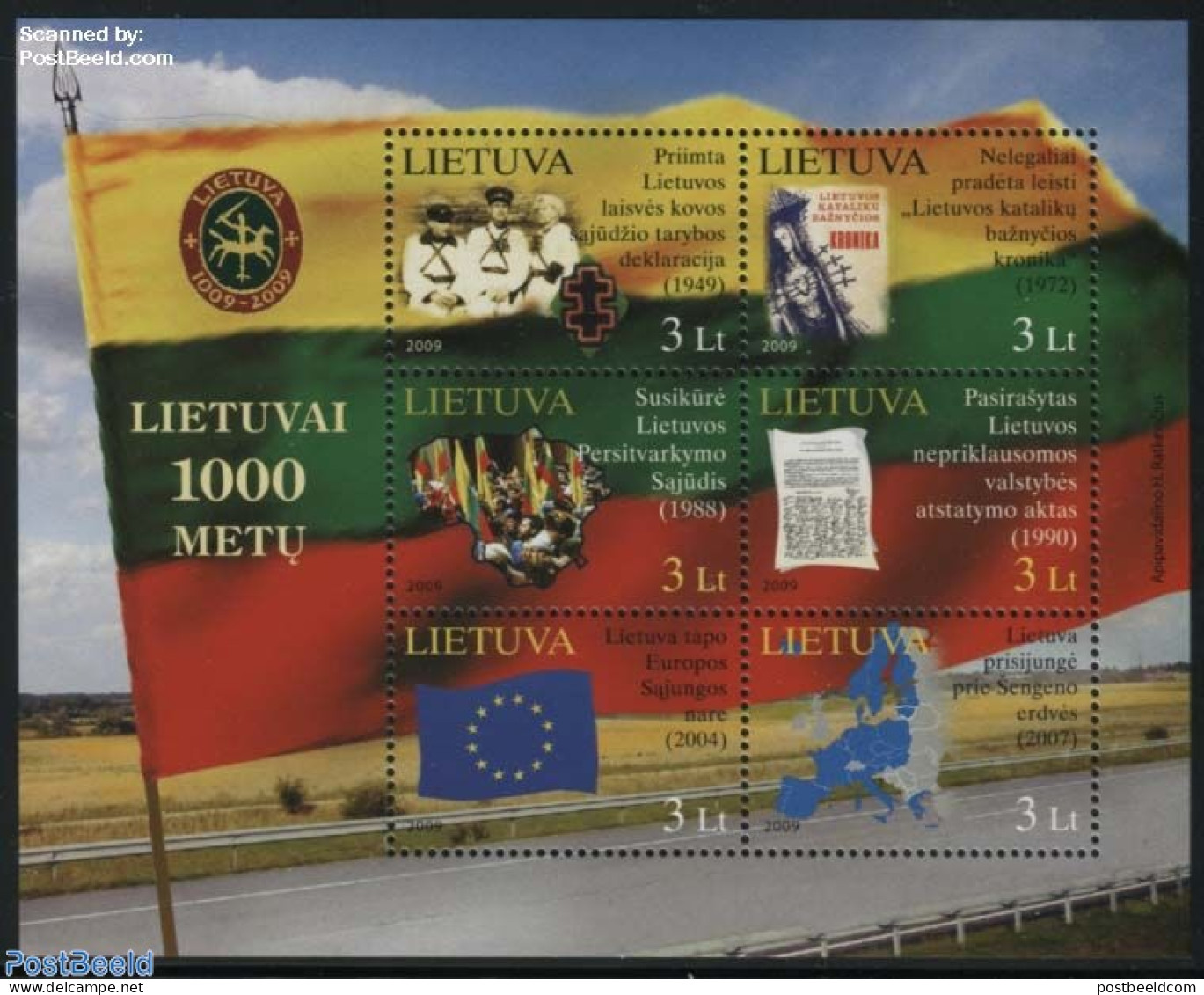 Lithuania 2009 1000 Years Lithuania 6v M/s, Mint NH, History - Various - Europa Hang-on Issues - Flags - Maps - Idées Européennes