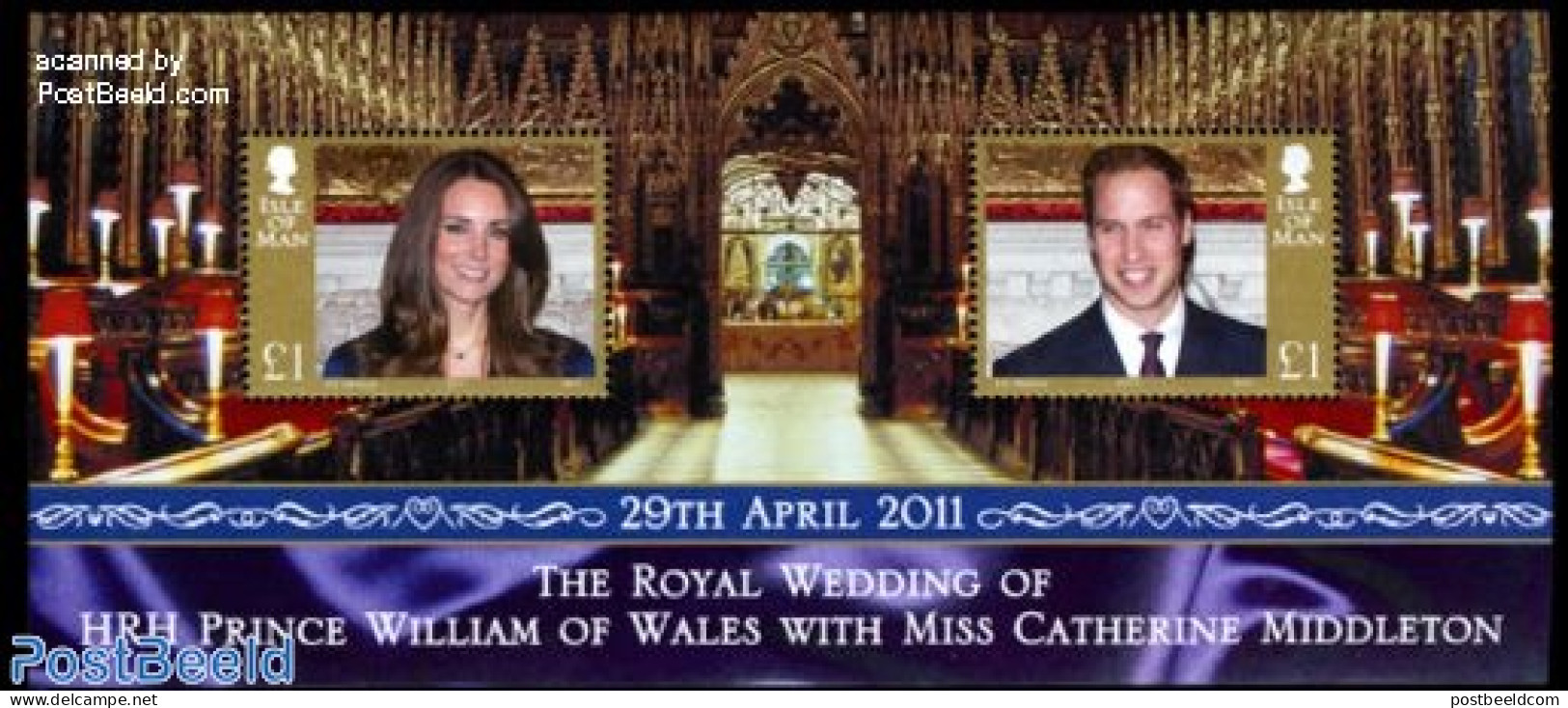 Isle Of Man 2011 Royal Wedding William & Kate S/s, Mint NH, History - Kings & Queens (Royalty) - Royalties, Royals