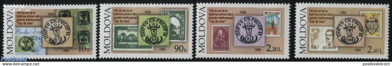 Moldova 1998 140th Anniversary Of First Stamps 4v, Mint NH, Stamps On Stamps - Stamps On Stamps