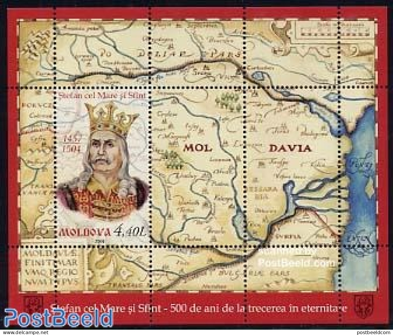 Moldova 2004 King Stefan Cel Mare S/s, Mint NH, History - Various - Kings & Queens (Royalty) - Maps - Case Reali