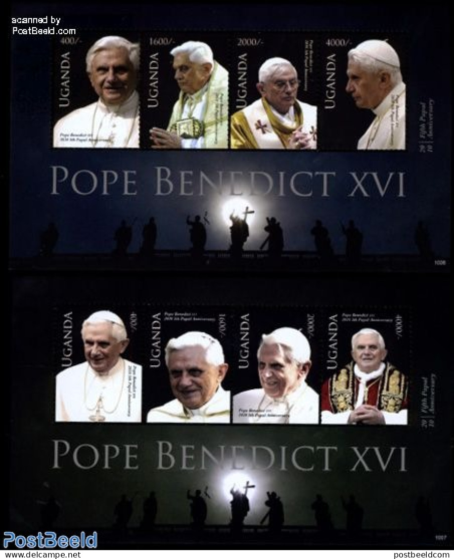 Uganda 2010 Pope Benedict XVI 8v (2 M/s), Mint NH, Religion - Pope - Religion - Popes