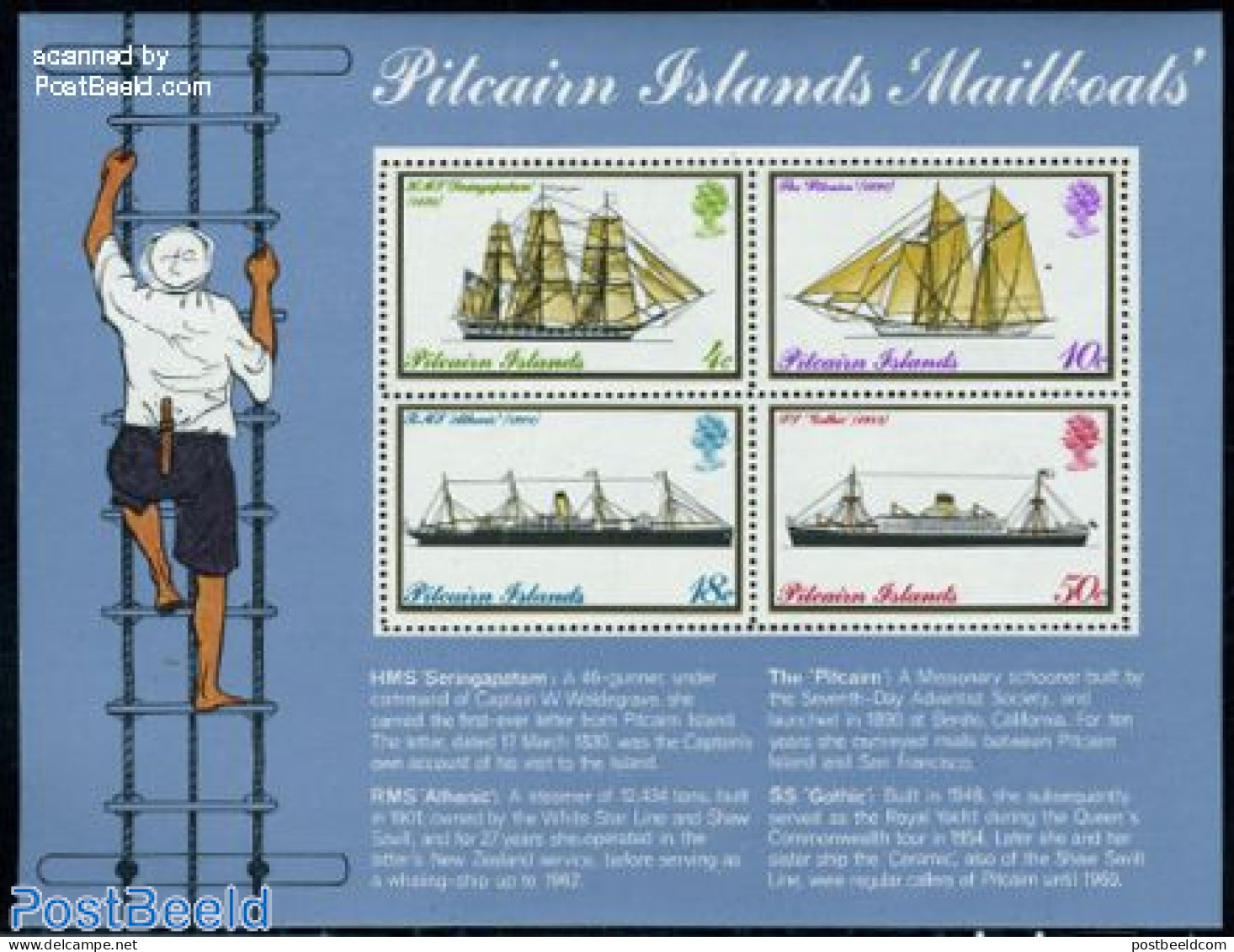 Pitcairn Islands 1975 Ships S/s, Mint NH, Transport - Post - Ships And Boats - Correo Postal