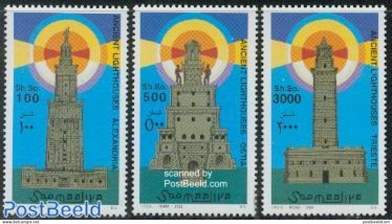 Somalia 2002 Old Lighthouses 3v, Mint NH, Various - Lighthouses & Safety At Sea - Vuurtorens