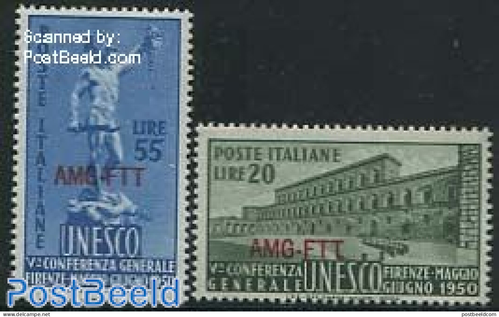 Trieste A-Zone 1950 UNESCO Conference 2v, Mint NH, History - Unesco - Art - Architecture - Sculpture - Escultura