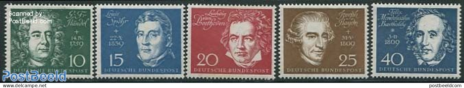 Germany, Federal Republic 1959 Beethoven Hall 5v, Mint NH, Performance Art - Music - Unused Stamps