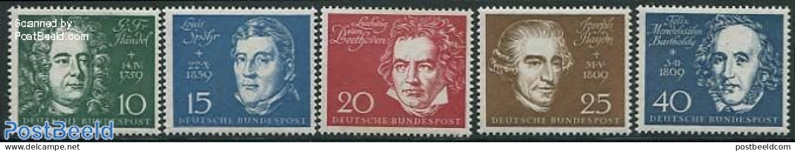 Germany, Federal Republic 1959 Beethoven Hall 5v, Mint NH, Performance Art - Music - Ungebraucht