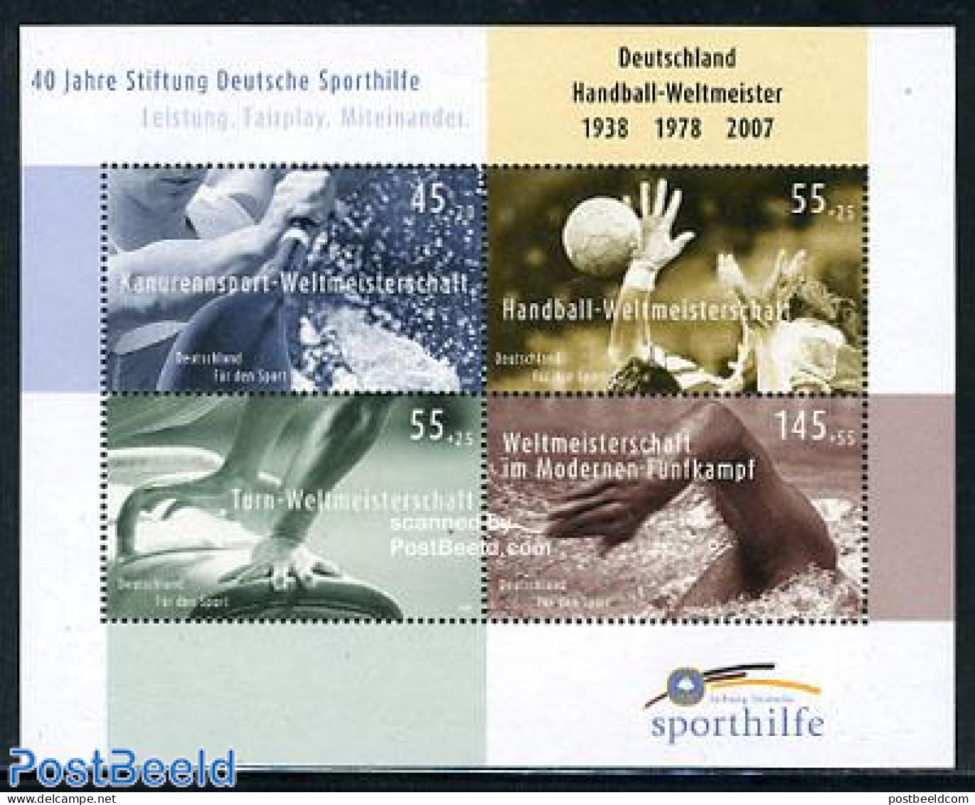 Germany, Federal Republic 2007 Sport Aid S/s, Mint NH, Sport - Gymnastics - Handball - Kayaks & Rowing - Sport (other .. - Unused Stamps