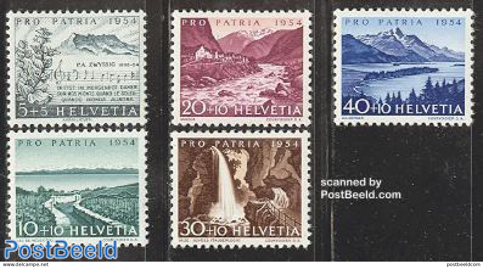 Switzerland 1954 Pro Patria 5v, Mint NH, Nature - Performance Art - Sport - Water, Dams & Falls - Music - Mountains & .. - Unused Stamps