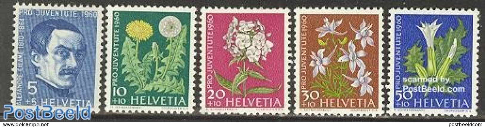 Switzerland 1960 Pro Juventute 5v, Mint NH, Nature - Flowers & Plants - Art - Self Portraits - Ongebruikt