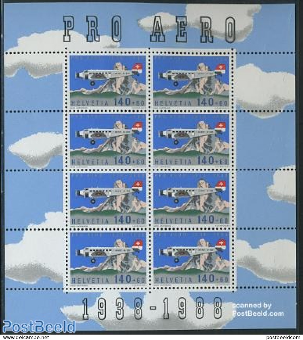Switzerland 1988 Pro Aero M/s, Mint NH, Transport - Aircraft & Aviation - Nuovi