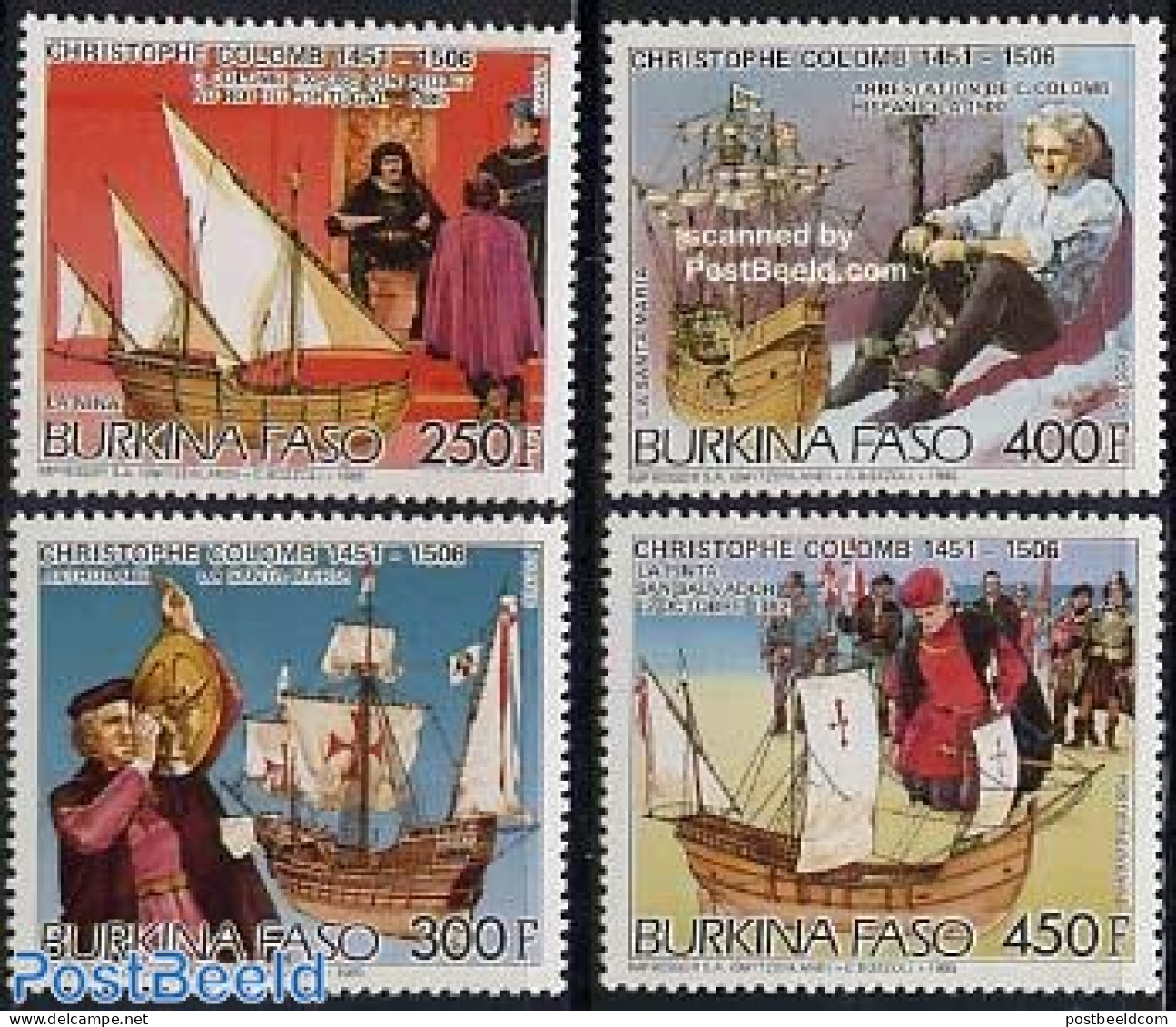 Burkina Faso 1986 Columbus 4v, Mint NH, History - Transport - Explorers - Ships And Boats - Explorers