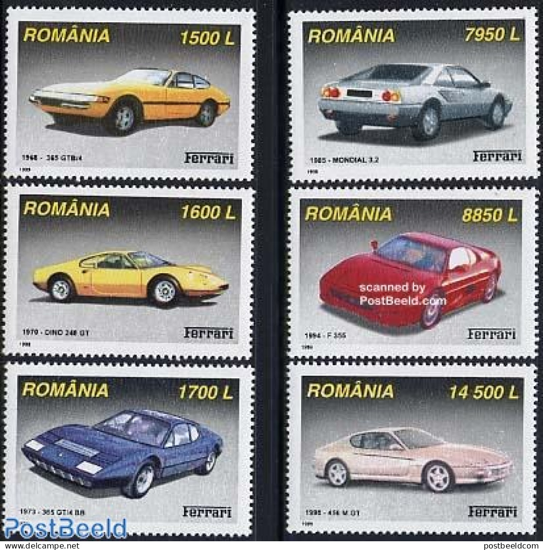 Romania 1999 Ferrari 6v, Mint NH, Transport - Automobiles - Ferrari - Ongebruikt