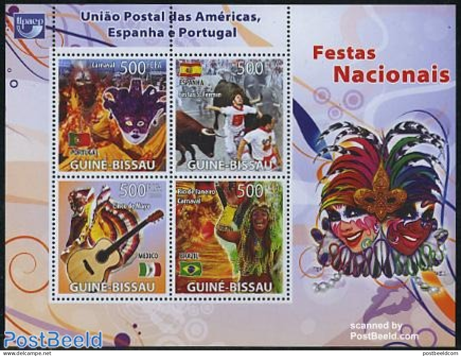 Guinea Bissau 2008 Festivals 4v M/s, Mint NH, Performance Art - Various - Dance & Ballet - Music - Folklore - Tanz