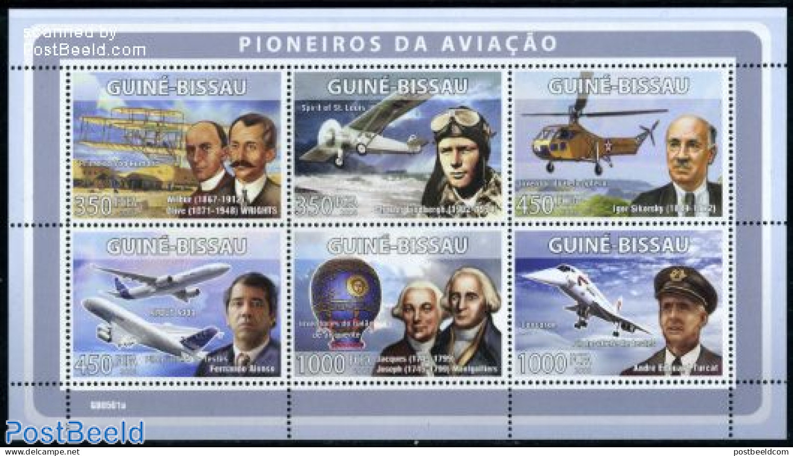 Guinea Bissau 2008 Aviation Pioneers 6v M/s, Mint NH, Transport - Balloons - Concorde - Helicopters - Aircraft & Aviat.. - Montgolfières