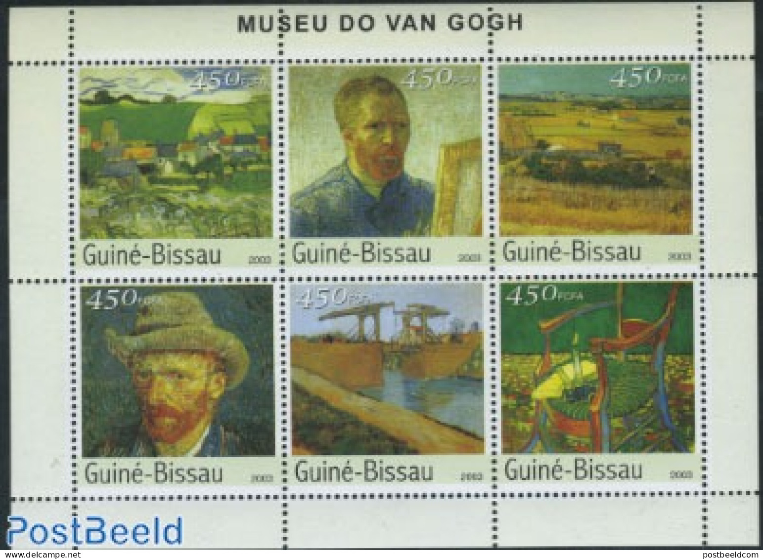 Guinea Bissau 2003 Vincent Van Gogh 6v M/s, Mint NH, Art - Bridges And Tunnels - Modern Art (1850-present) - Paintings.. - Ponti