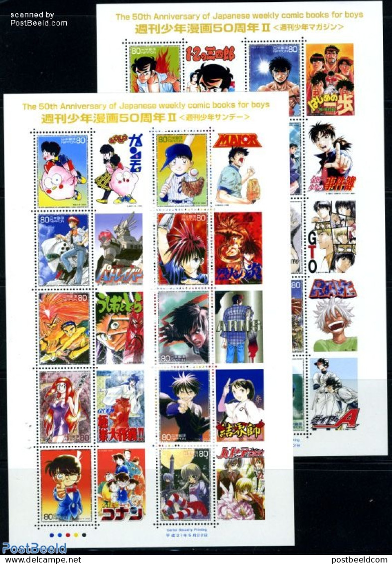 Japan 2009 Comic Books (boys) 20v (2 M/s), Mint NH, Health - Sport - Transport - Food & Drink - Baseball - Motorcycles.. - Nuevos