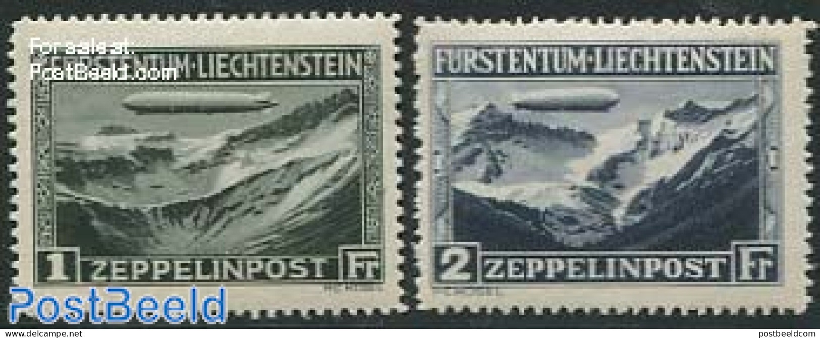 Liechtenstein 1931 Graf Zeppelin 2v, Unused (hinged), Transport - Zeppelins - Unused Stamps