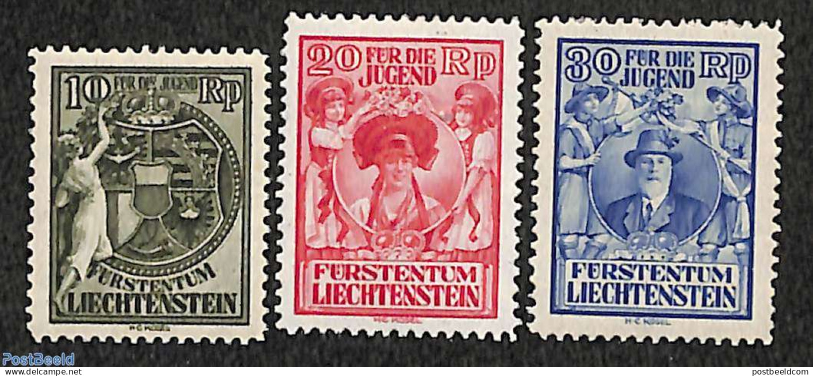 Liechtenstein 1932 Youth Welfare 3v, Mint NH, History - Sport - Various - Coat Of Arms - Scouting - Costumes - Neufs