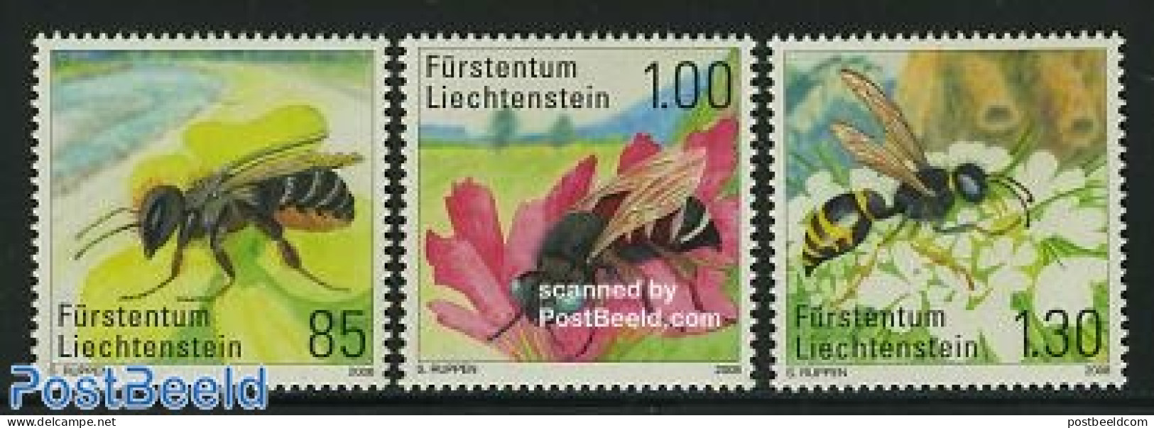 Liechtenstein 2008 Rare Bees And Wasps In Liechtenstein 3v, Mint NH, Nature - Animals (others & Mixed) - Bees - Insects - Unused Stamps