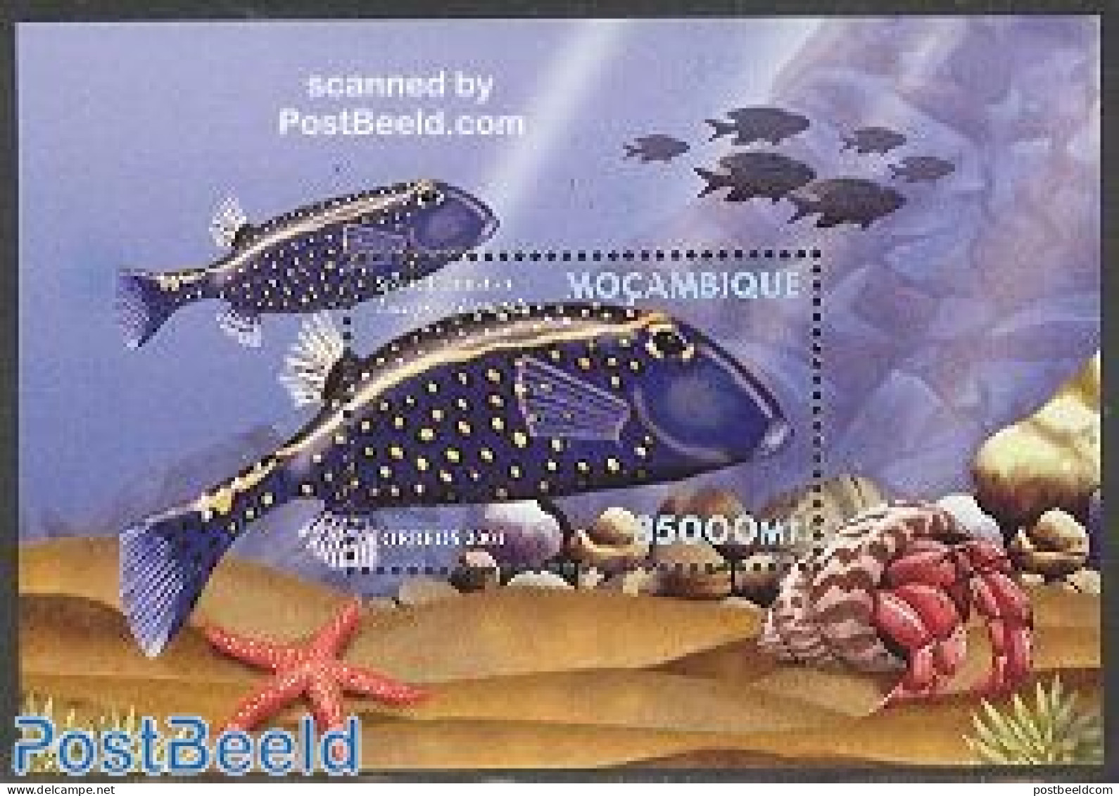 Mozambique 2001 Fish, Spotted Trunkfish S/s, Mint NH, Nature - Fish - Shells & Crustaceans - Poissons