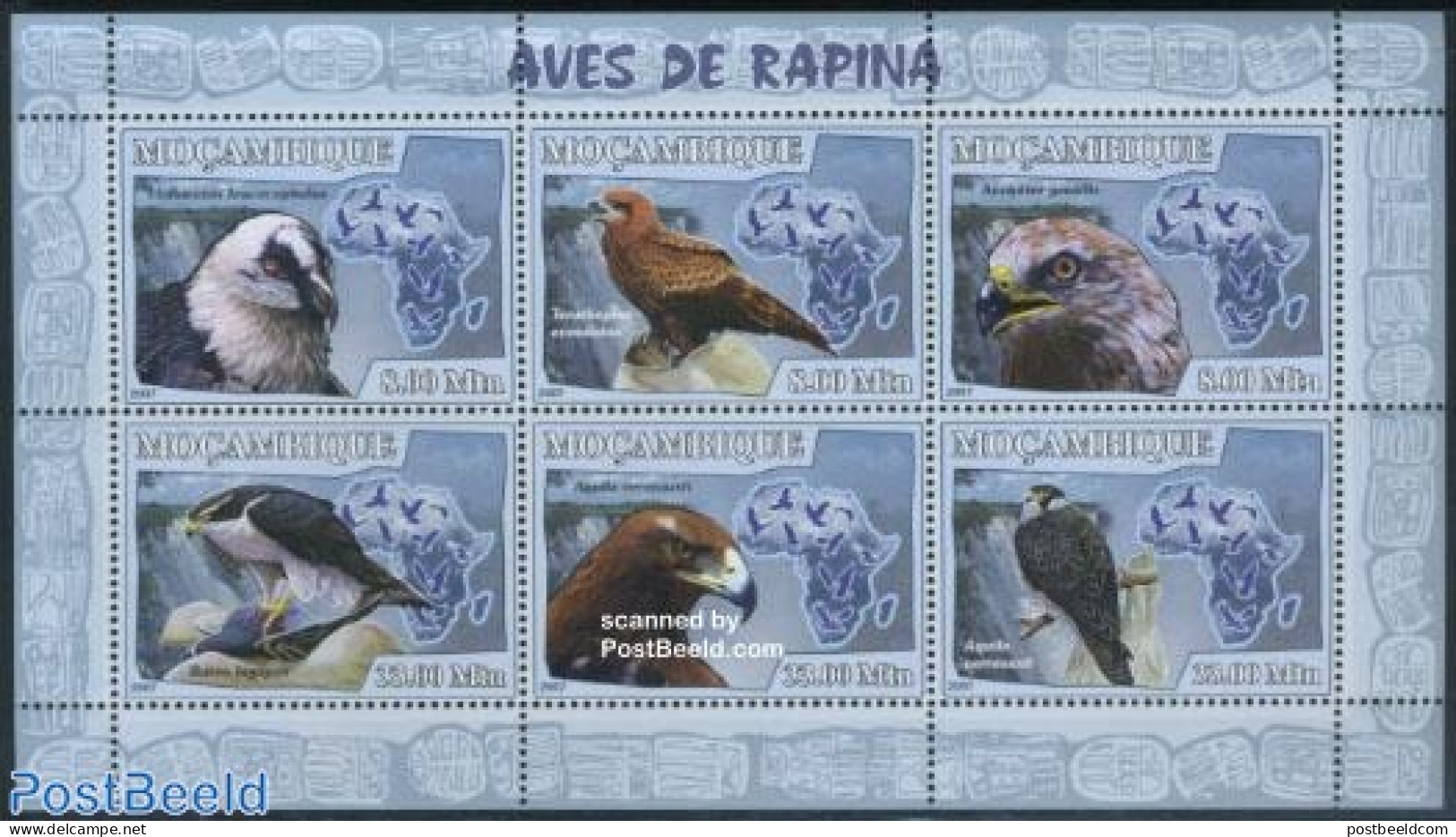 Mozambique 2007 Birds Of Prey 6v M/s, Mint NH, Nature - Birds - Birds Of Prey - Mozambique